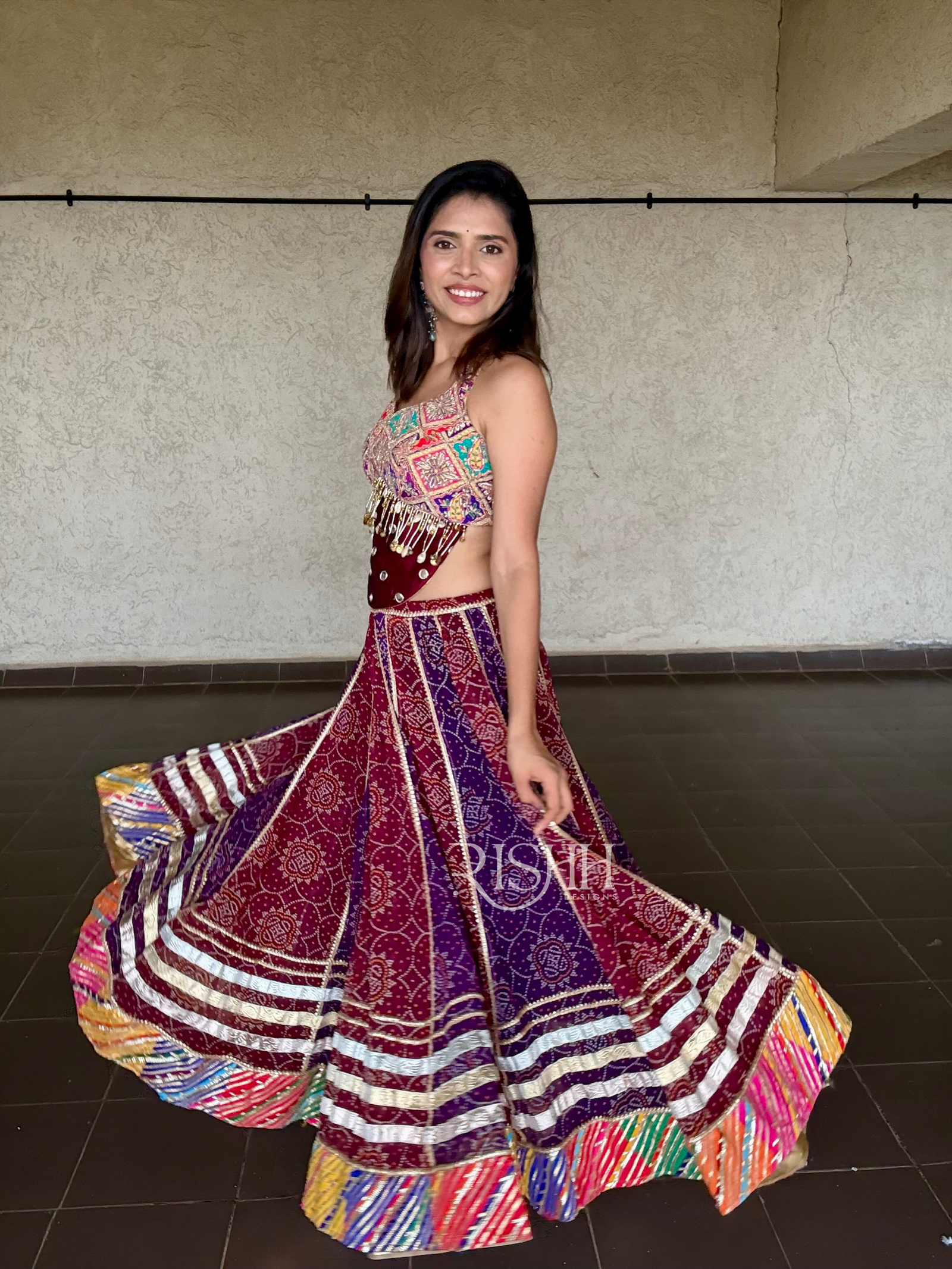 Bandhani Ghaghara - Maroon & Purple