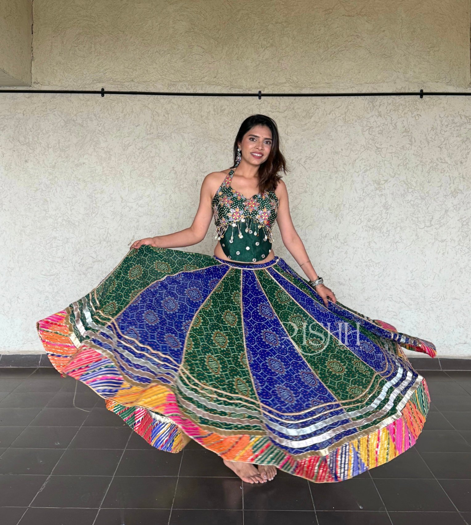 Bandhani Ghaghara - Green & Blue